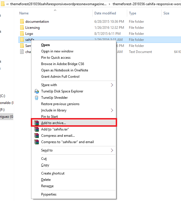 wordpress-add-to-archieve-on-winrar