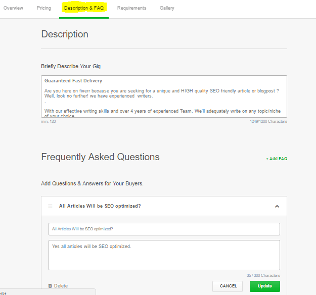 Description & FAQs of Fiverr