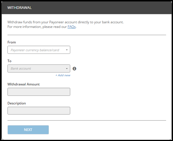 fill fields to withdraw from payoneer