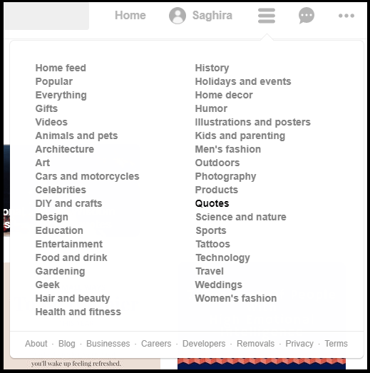 Pinterest Categories