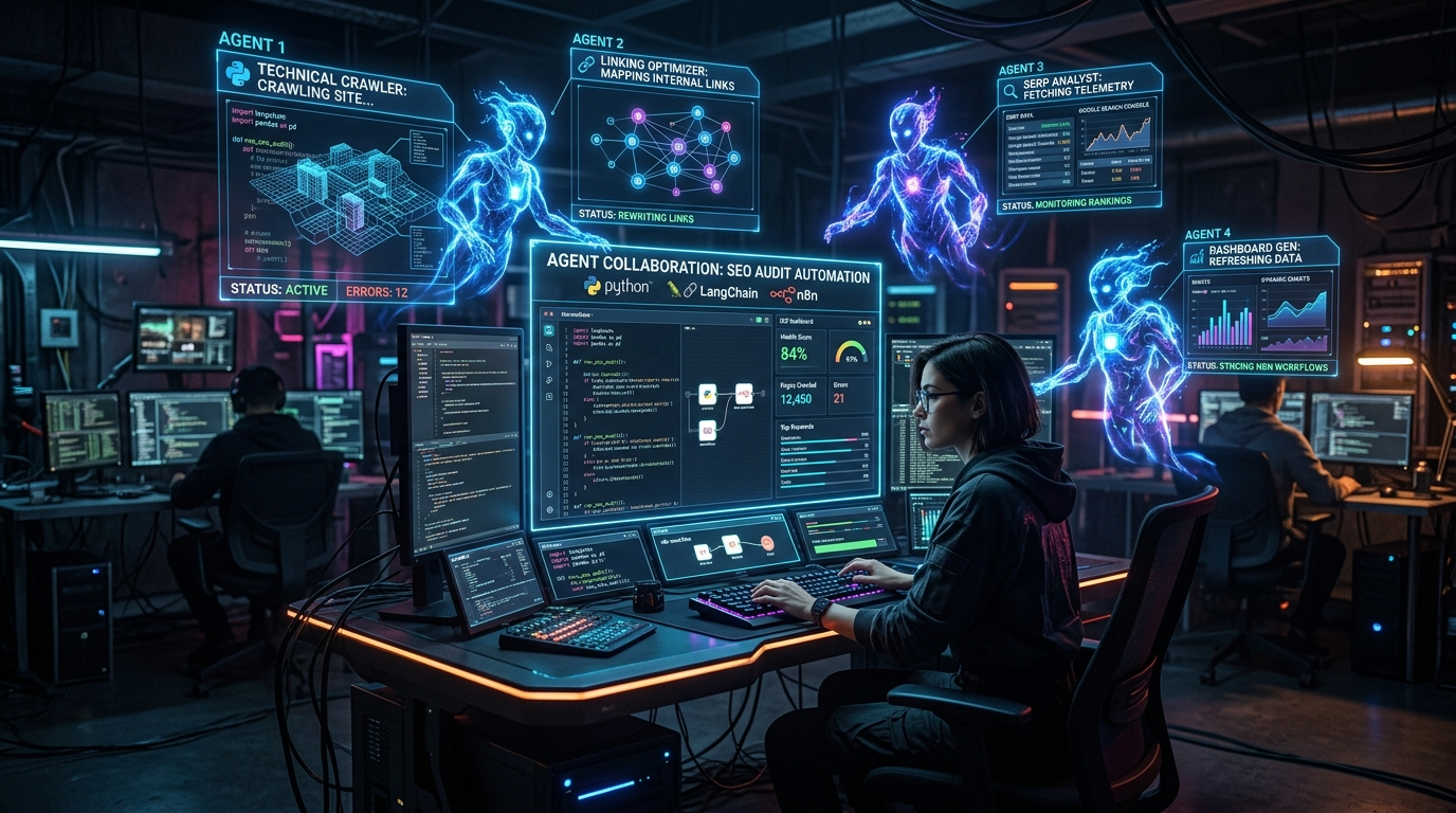 AI agents collaborating on automated technical SEO audits with Python and LangChain