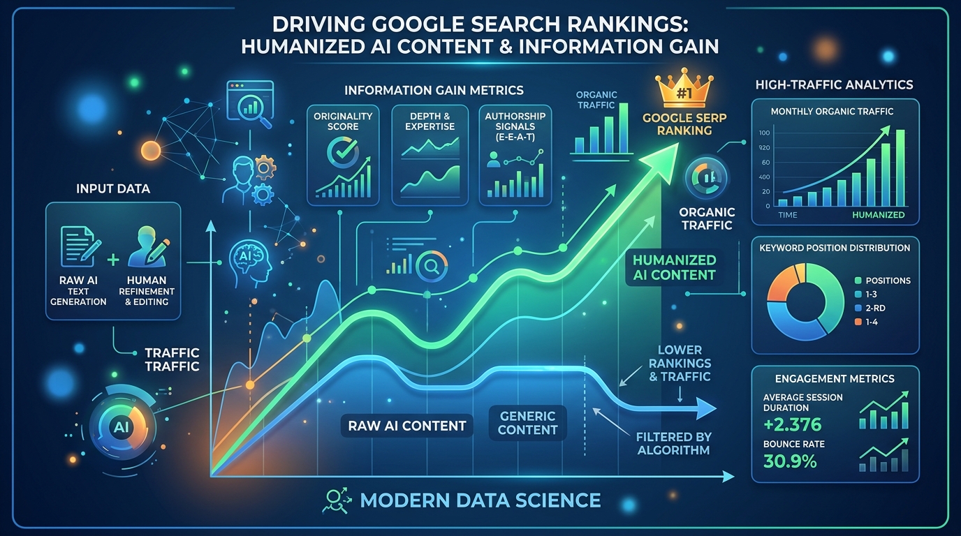 Google search rankings of humanized AI vs raw AI content