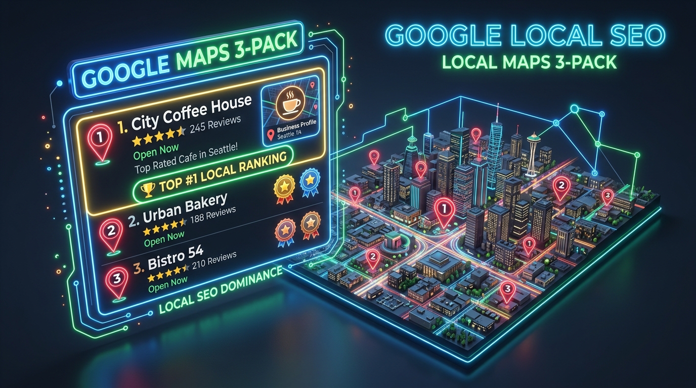 Google Local SEO Google Maps 3-Pack top ranking illustration