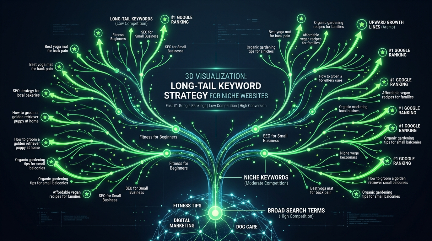 Long tail keyword tree structure fast number 1 Google rankings for niche websites