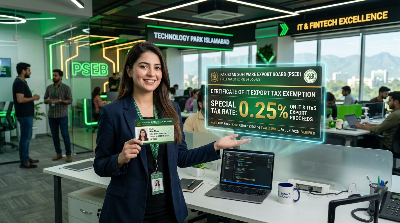 PSEB registration Pakistan freelancer tax exemption certificate 0.25 percent