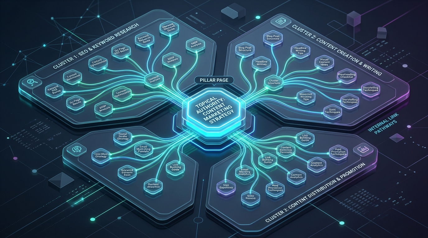 Topical authority pillar and content cluster internal linking map