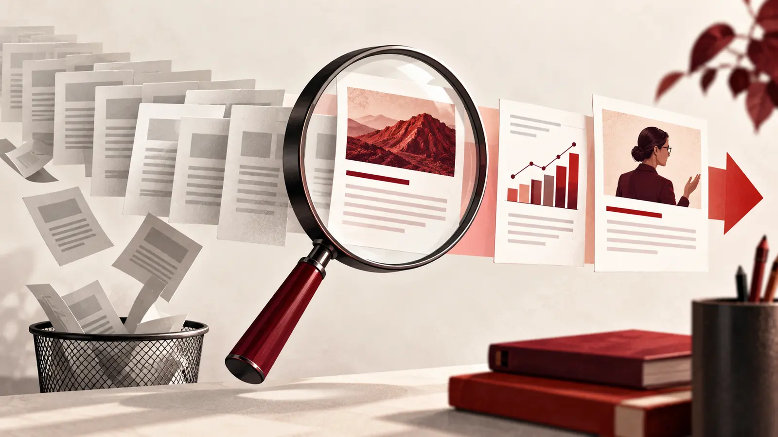 Editorial illustration of an AI-generated content audit finding original evidence