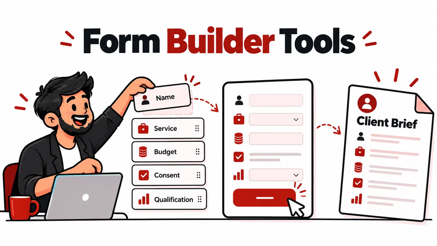 Cartoon illustration of building a lead qualification and client onboarding form