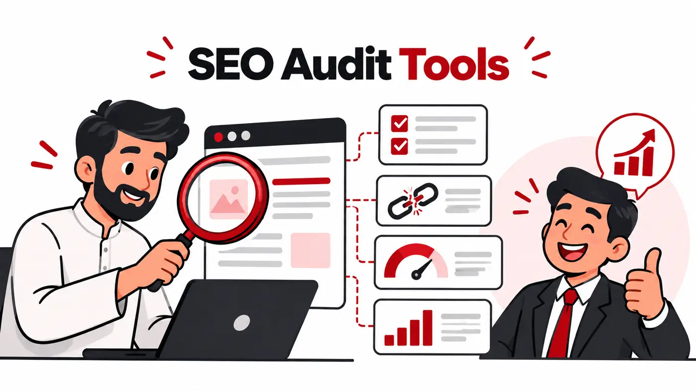 Top 10 SEO Audit Tools for Pakistani Freelancers and Agencies 2 2026 Cartoon guide to SEO audit tools for Pakistani freelancers and agencies