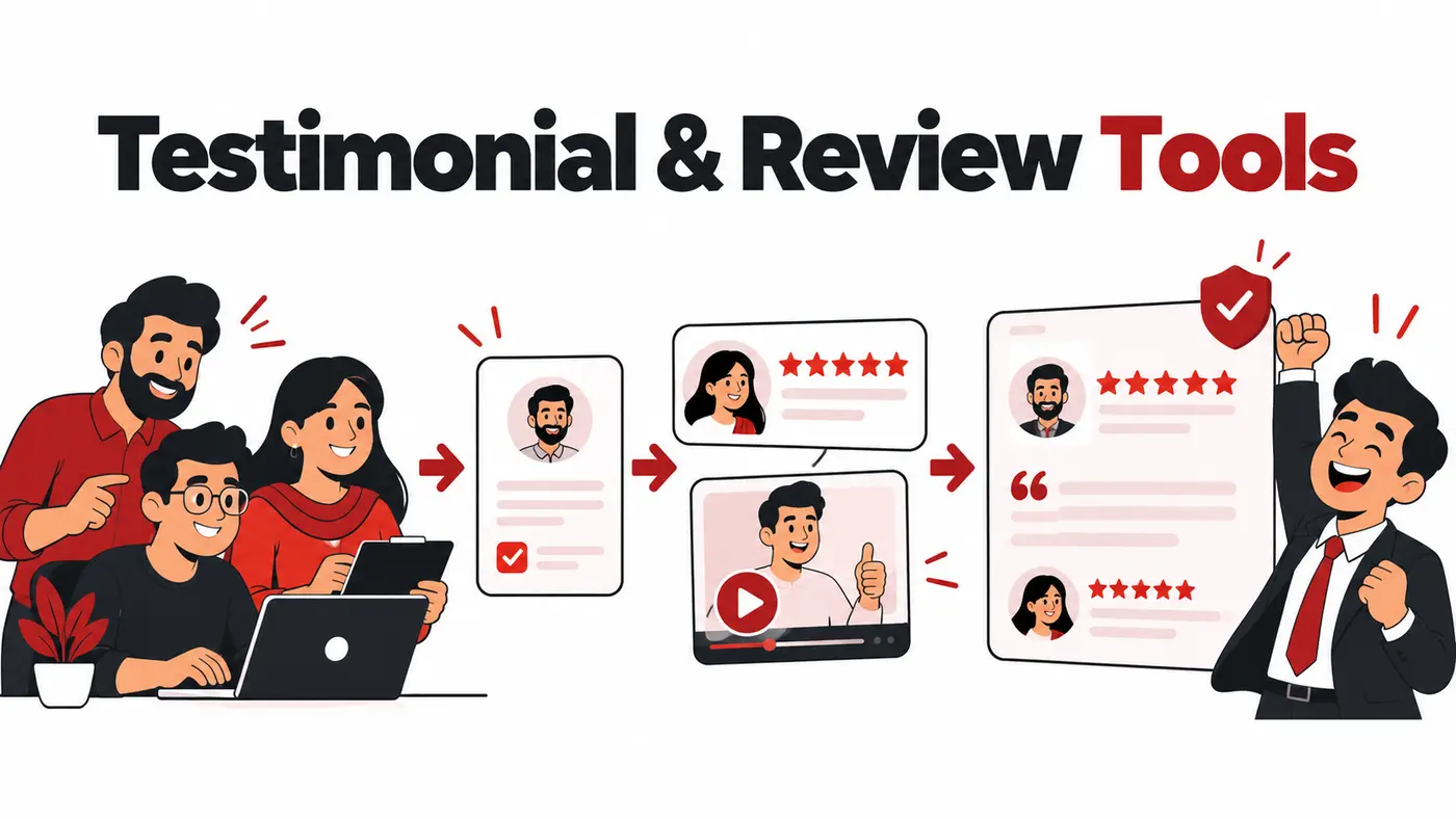 Cartoon illustration of an agency collecting authentic client testimonials and reviews