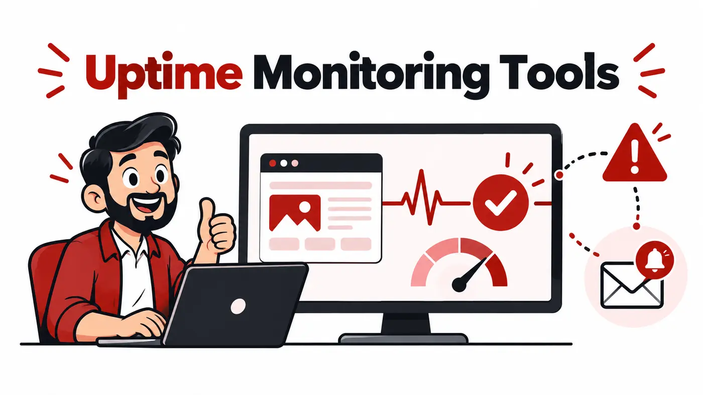 Top 10 Website Uptime-Monitoring Tools for Pakistani Agencies 2 2026 Cartoon website technician monitoring uptime response time and incident alerts
