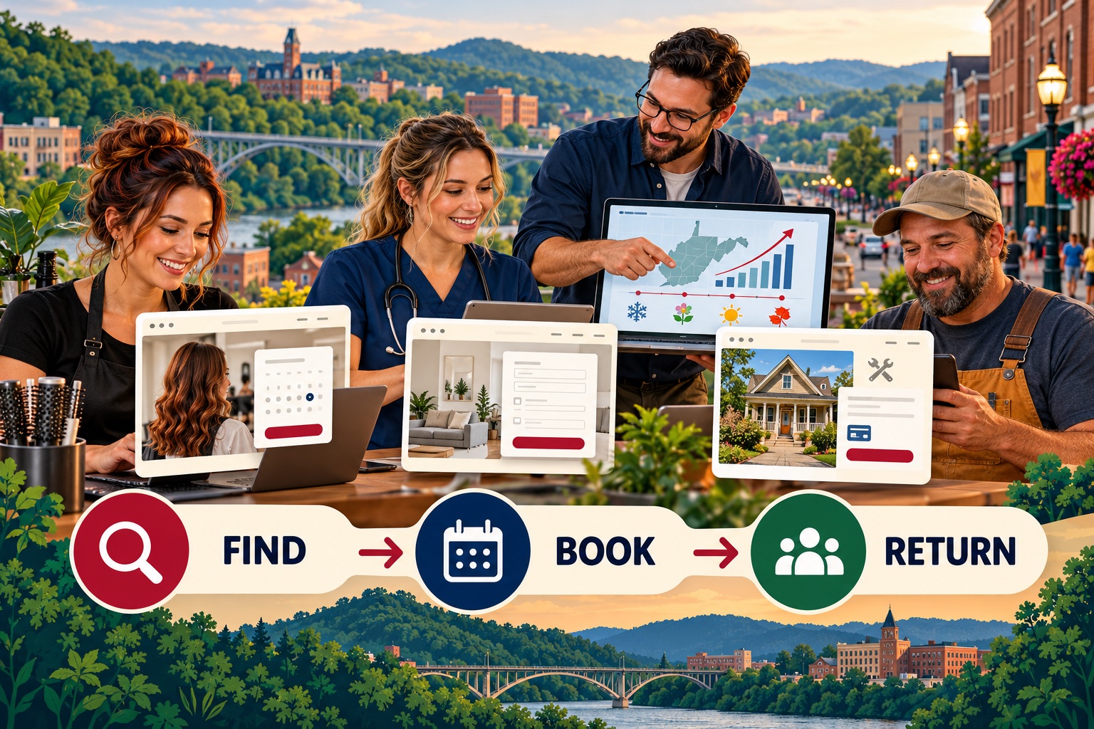 Morgantown local business owners using Wix search, booking and return-customer journeys